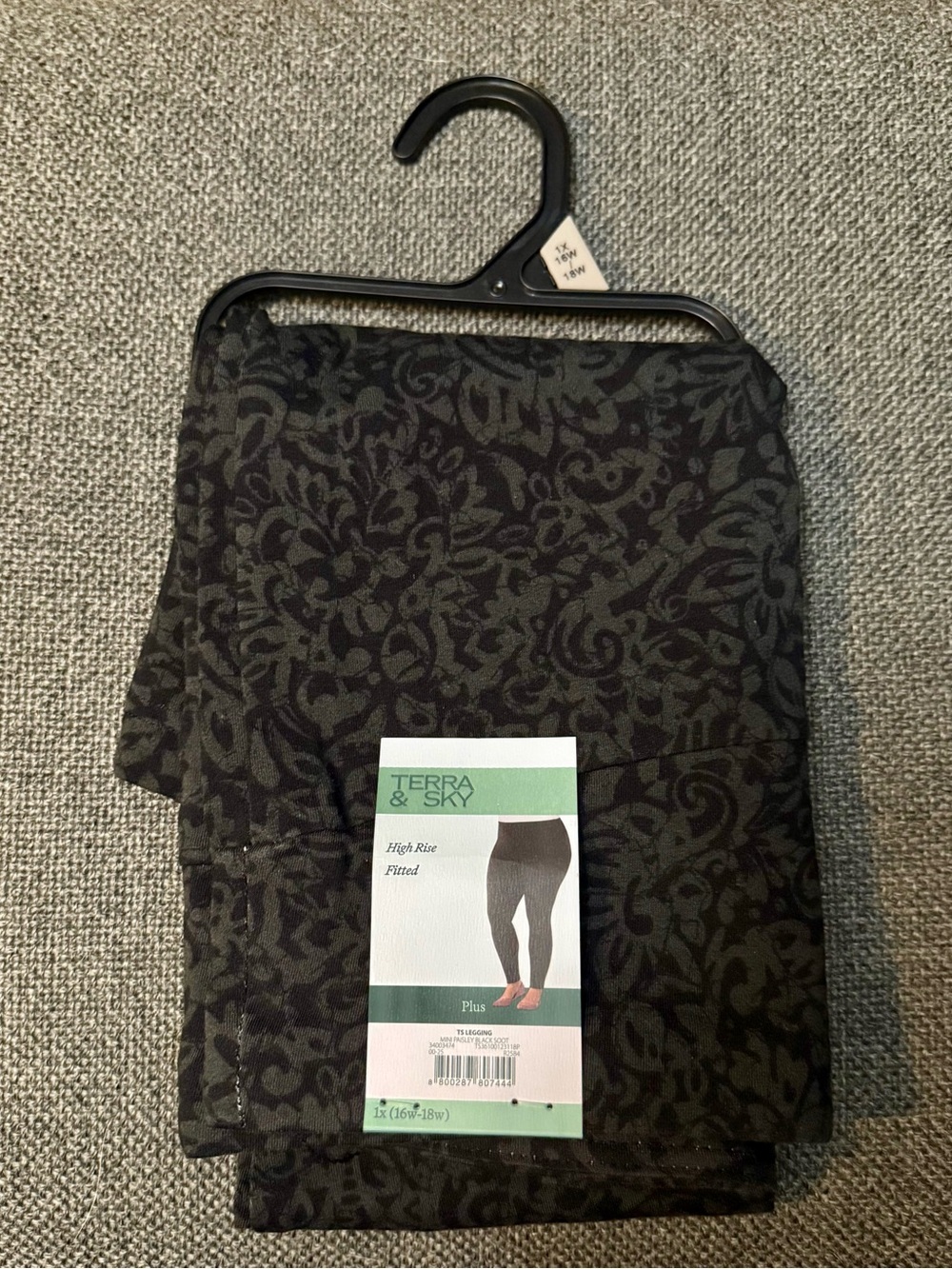 Terra & Sky Paisley Black Soot High Waist Ankle Leggings Plus Size 1X NWT!!!